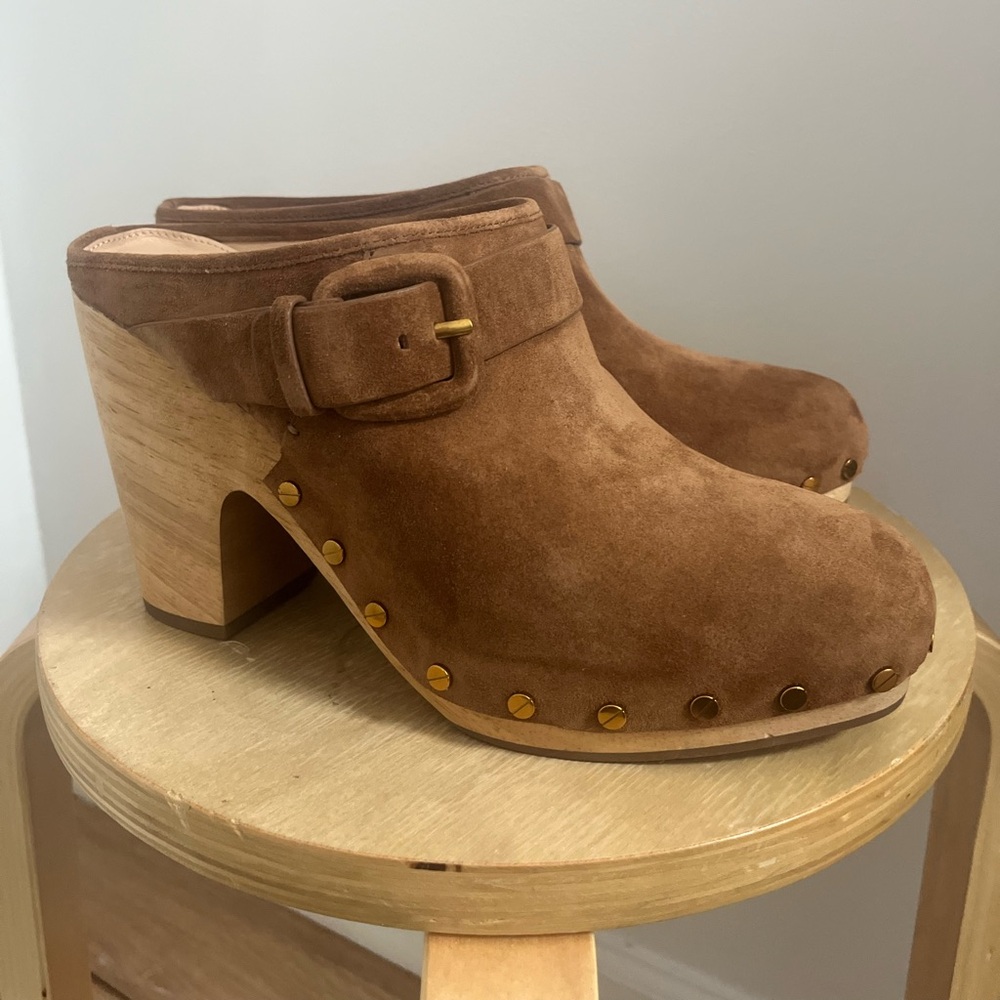 Veronica Beard Dacey buckled strap clogs in brown